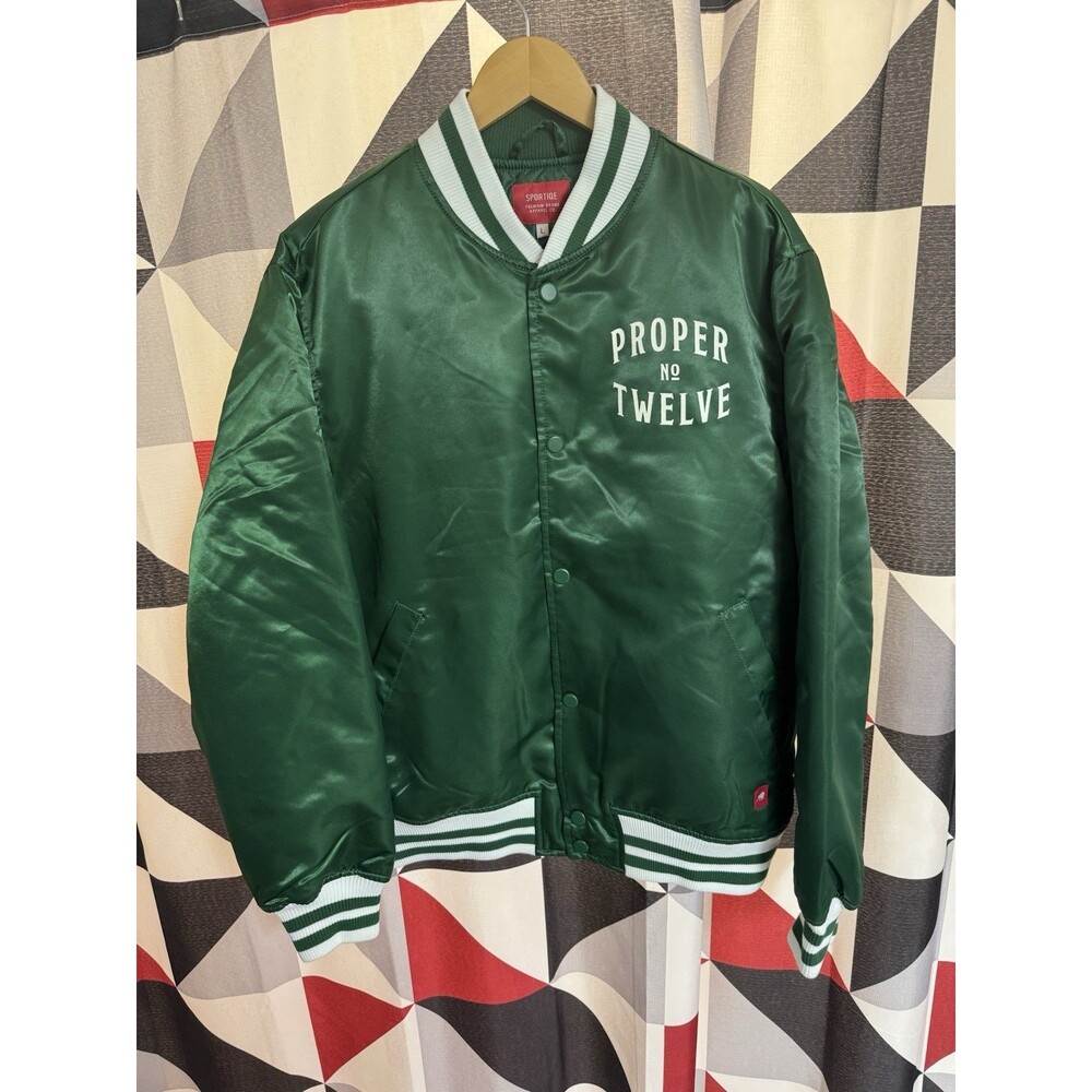 Conor McGregor Proper No Twelve Sportiqe Satin Varsity Jacket Green Oversized Lg